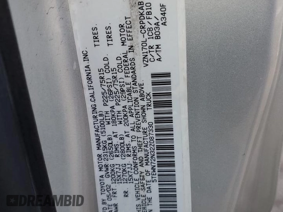 2002 Toyota Tacoma z VIN 5TEWN72N32Z087330, wystawiony jako Copart lot #48805095 z przebiegiem Nie podano mil oraz Szkoda całkowita • Salvage title. Historia ofert i sprzedaży dostępna na DreamBid. Obrazek 14.