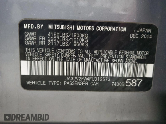 2015 Mitsubishi Lancer SE with VIN JA32V2FW4FU012573, listed as a Copart auction lot 49073405 with 71,224 mi miles and Salvage Title. Bid and sale history available at carsss.com. Image 12.