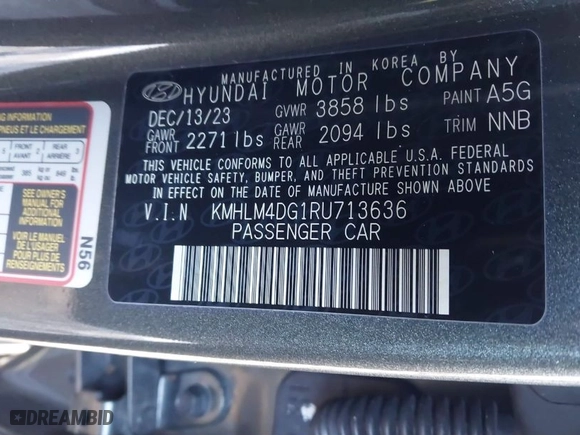 2024 Hyundai Elantra SEL with VIN KMHLM4DG1RU713636, listed as a IAAI auction lot 41518346 with 11,111 mi miles. Bid and sale history available at carsss.com. Image 9.