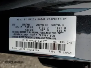2013 Mazda 3 i Sport with VIN JM1BL1UPXD1847573, listed as a Copart auction lot 53841635 with 158,722 mi miles and Salvage Title. Bid and sale history available at DreamBid. Image 12.