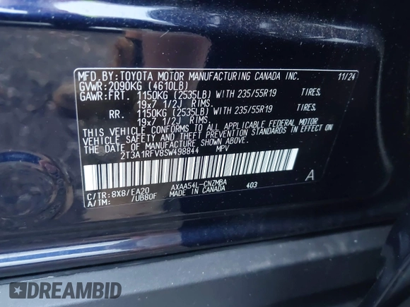 2025 Toyota RAV4 XLE Premium with VIN 2T3A1RFV8SW498844, listed as a IAAI auction lot 42517868 with 5,152 mi miles and . Bid and sale history available at DreamBid. Image 9.