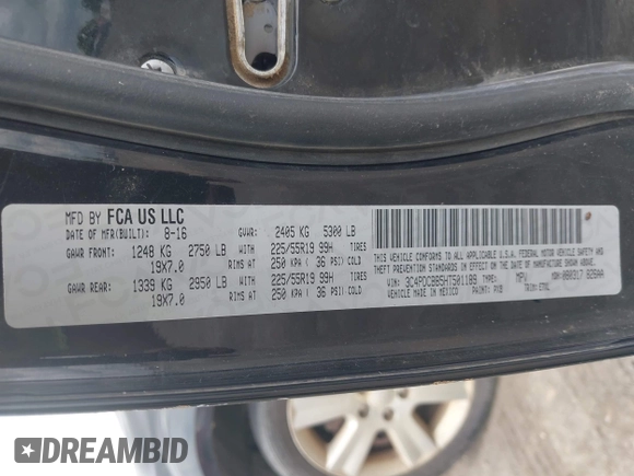 2017 Dodge Journey SXT with VIN 3C4PDCBB5HT501189, listed as a IAAI auction lot 42361762 with 348,554 mi miles and . Bid and sale history available at DreamBid. Image 9.