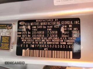 2018 Kia Sorento EX with VIN 5XYPH4A53JG385140, listed as a Copart auction lot 63948095 with 186,391 mi miles and Salvage title. Bid and sale history available at DreamBid. Image 13.