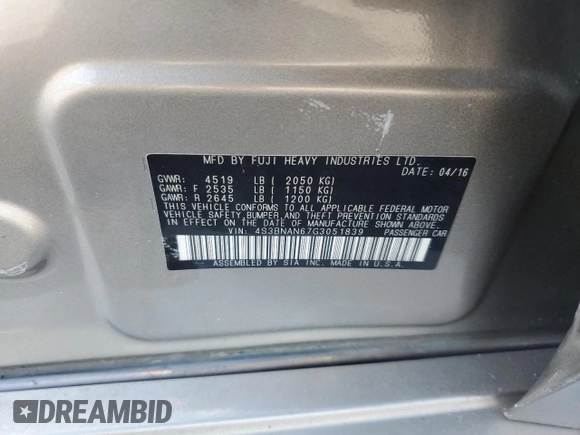 2016 Subaru Legacy Limited with VIN 4S3BNAN67G3051839, listed as a Copart auction lot 52101165 with 109,556 mi miles and Salvage Title. Bid and sale history available at DreamBid. Image 14.