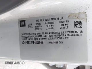 2015 Buick Verano Group z VIN 1G4PS5SK4F4169942, wystawiony jako IAAI lot #42484414 z przebiegiem 113 471 mil mil oraz . Historia ofert i sprzedaży dostępna na DreamBid. Obrazek 9.
