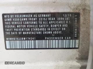 2011 Volkswagen GTI PZEV z VIN WVWHD7AJ2BW174241, wystawiony jako Copart lot #56940305 z przebiegiem 112 705 mil mil oraz Szkoda całkowita • Salvage title. Historia ofert i sprzedaży dostępna na DreamBid. Obrazek 12.
