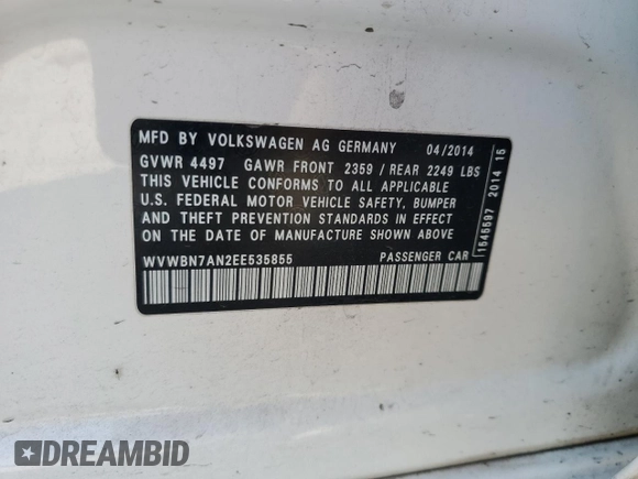 2014 Volkswagen CC R-Line with VIN WVWBN7AN2EE535855, listed as a Copart auction lot 75706934 with 148,889 mi miles and Salvage Title. Bid and sale history available at carsss.com. Image 12.