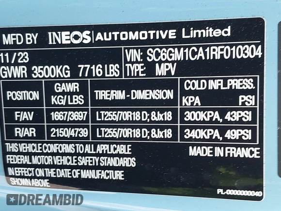 2024 Ineos Grenadier z VIN SC6GM1CA1RF010304, wystawiony jako IAAI lot #41903172 z przebiegiem 3781 mil mil oraz . Historia ofert i sprzedaży dostępna na DreamBid. Obrazek 9.