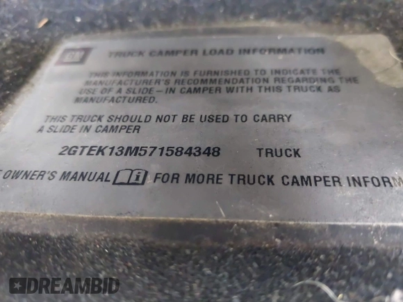 2007 GMC Sierra 1500 SLE1 с VIN 2GTEK13M571584348, выставлен на аукционе IAAI как лот 42270584 с пробегом 230 613 миль миль и . История ставок и продаж доступна на DreamBid. Изображение 9.