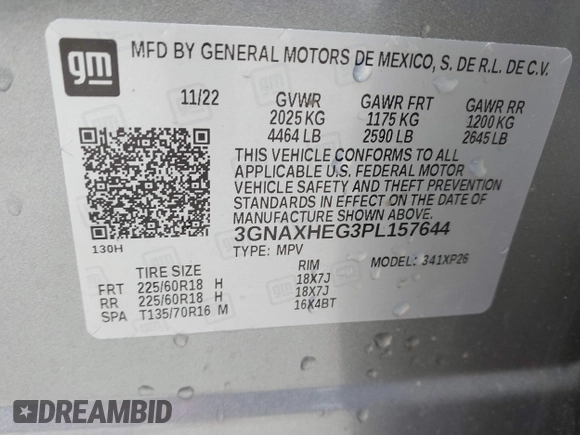 2023 Chevrolet Equinox LS with VIN 3GNAXHEG3PL157644, listed as a IAAI auction lot 42126834 with 18,942 mi miles and . Bid and sale history available at DreamBid. Image 9.