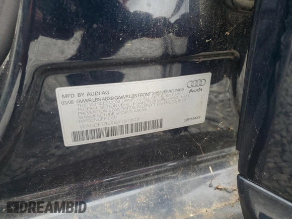 2008 Audi A4 2.0T с VIN WAUDF78E48A161849, выставлен на аукционе Copart как лот 54259165 с пробегом 87 452 миль миль и Чистый • Clean title. История ставок и продаж доступна на DreamBid. Изображение 12.