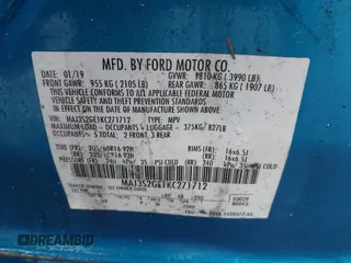 2019 Ford EcoSport SE with VIN MAJ3S2GE1KC271712, listed as a IAAI auction lot 41710339 with 74,540 mi miles and . Bid and sale history available at DreamBid. Image 9.