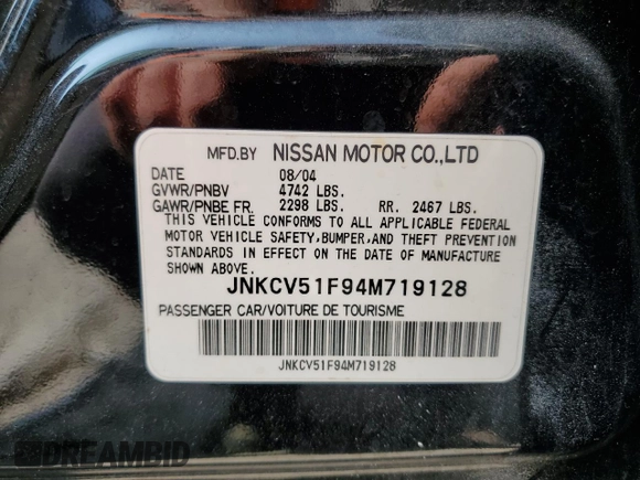 2004 Infiniti G35 w/Leather with VIN JNKCV51F94M719128, listed as a Copart auction lot 70661514 with Not Provided miles and Non Repairable. Bid and sale history available at DreamBid. Image 12.