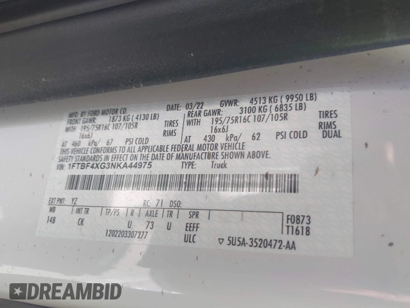 2022 Ford Transit Cargo with VIN 1FTBF4XG3NKA44975, listed as a IAAI auction lot 42666045 with 40,682 mi miles and . Bid and sale history available at DreamBid. Image 9.
