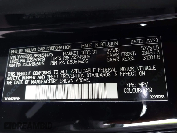 2023 Volvo C40 Recharge Pure Electric Plus with VIN YV4ED3GL8P2054475, listed as a IAAI auction lot 41773276 with 29,835 mi miles. Bid and sale history available at carsss.com. Image 9.