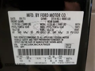 2012 Ford Escape Hybrid z VIN 1FMCU5K36CKA76025, wystawiony jako Copart lot #56132425 z przebiegiem Nie podano mil oraz Czysty tytuł • Clean title. Historia ofert i sprzedaży dostępna na DreamBid. Obrazek 13.