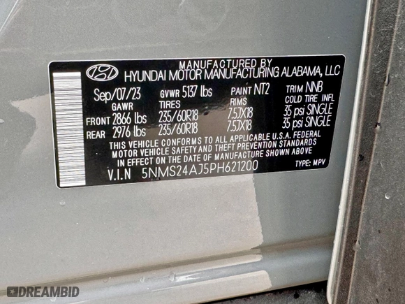 2023 Hyundai Santa Fe SEL with VIN 5NMS24AJ5PH621200, listed as a Copart auction lot 50847875 with 780 mi miles and Clean Title. Bid and sale history available at carsss.com. Image 10.