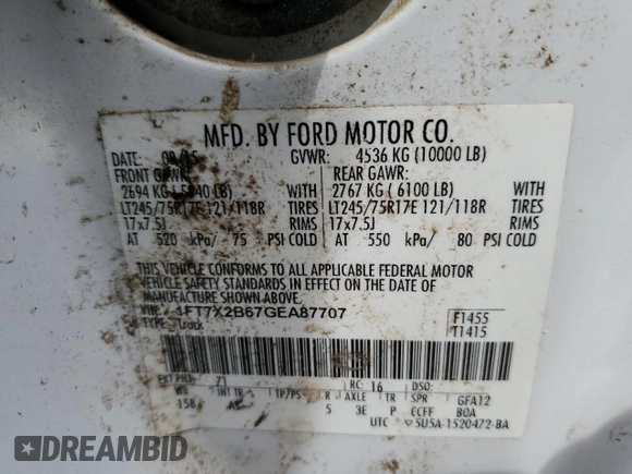 2016 Ford F-250 XLT с VIN 1FT7X2B67GEA87707, выставлен на аукционе Copart как лот 53876795 с пробегом 160 337 миль миль и Списание • Salvage title. История ставок и продаж доступна на DreamBid. Изображение 12.