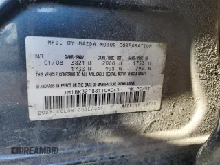 2008 Mazda 3 i Touring Value with VIN JM1BK32F881109043, listed as a Copart auction lot 50959255 with 216,608 mi miles and Salvage Title. Bid and sale history available at DreamBid. Image 12.