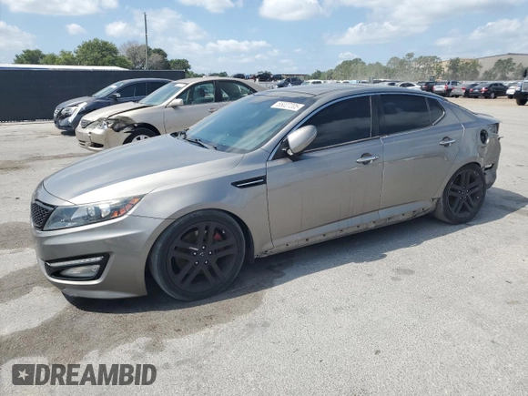 2013 Kia Optima SX with VIN 5XXGR4A62DG169116, listed as a Copart auction lot 55027205 with 161,570 mi miles and Salvage title. Bid and sale history available at DreamBid. Image 1.