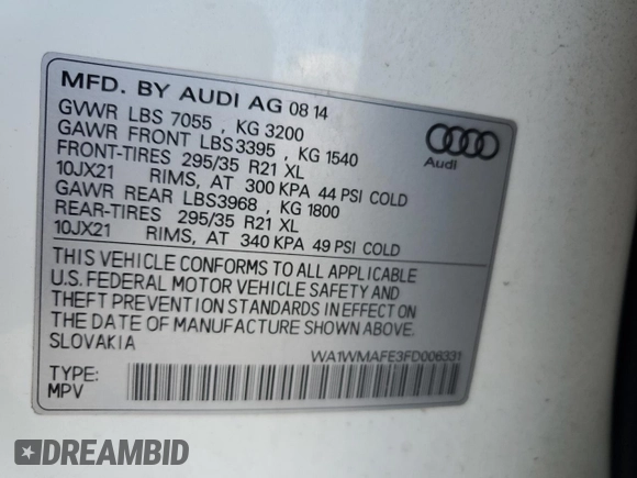 2015 Audi Q7 3.0L TDI Prestige with VIN WA1WMAFE3FD006331, listed as a Copart auction lot 78761804 with 162,798 mi miles and Salvage Title. Bid and sale history available at carsss.com. Image 13.
