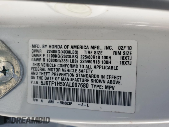 2010 Honda Accord Crosstour EX-L with VIN 5J6TF1H5XAL007680, listed as a Copart auction lot 50163785 with 208,379 mi miles and Salvage Title. Bid and sale history available at carsss.com. Image 14.
