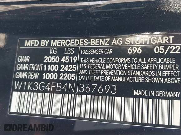 2022 Mercedes-Benz A 220 z VIN W1K3G4FB4NJ367693, wystawiony jako IAAI lot #42101749 z przebiegiem 26 494 mil mil oraz . Historia ofert i sprzedaży dostępna na DreamBid. Obrazek 9.