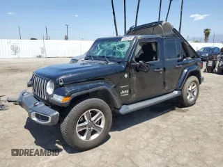2020 Jeep Wrangler Unlimited Sahara with VIN 1C4HJXEN2LW213644, listed as a Copart auction lot 54935355 with 76,268 mi miles and Salvage title. Bid and sale history available at DreamBid. Image 1.