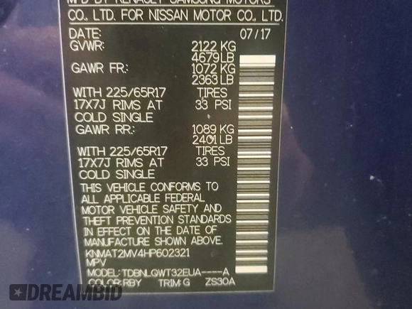 2017 Nissan Rogue SV z VIN KNMAT2MV4HP602321, wystawiony jako Copart lot #60622935 z przebiegiem 92 527 mil mil oraz Czysty tytuł • Clean title. Historia ofert i sprzedaży dostępna na DreamBid. Obrazek 13.