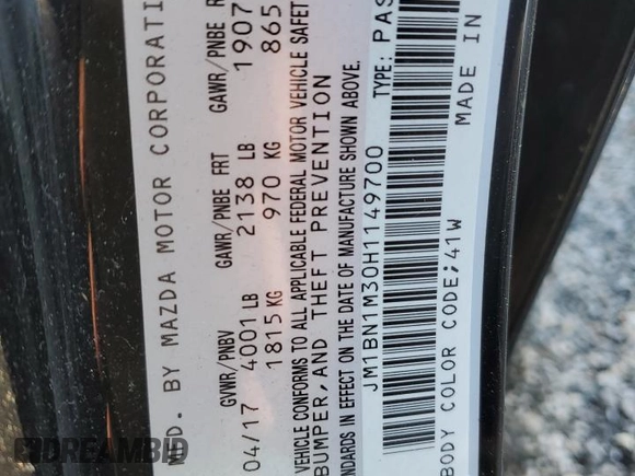 2017 Mazda 3 Grand Touring with VIN JM1BN1M30H1149700, listed as a Copart auction lot 52394665 with 87,688 mi miles and Salvage Title. Bid and sale history available at DreamBid. Image 12.