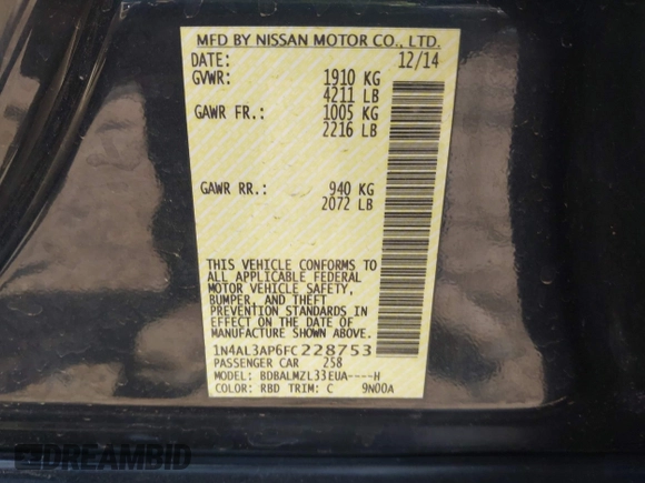 2015 Nissan Altima SL z VIN 1N4AL3AP6FC228753, wystawiony jako IAAI lot #41941800 z przebiegiem 133 443 mil mil oraz . Historia ofert i sprzedaży dostępna na DreamBid. Obrazek 9.