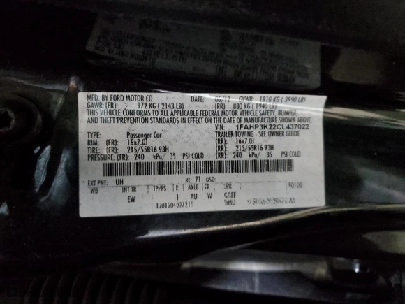 2012 Ford Focus SE with VIN 1FAHP3K22CL437022, listed as a Copart auction lot 47859715 with 101,274 mi miles and Salvage Title. Bid and sale history available at carsss.com. Image 12.
