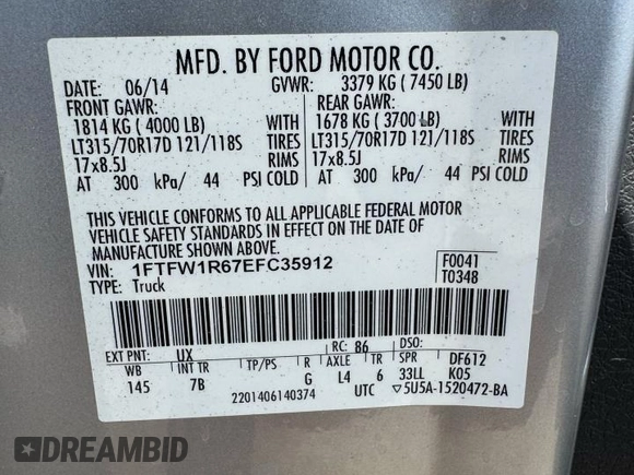 2014 Ford F-150 SVT Raptor with VIN 1FTFW1R67EFC35912, listed as a Copart auction lot 55183265 with 187,461 mi miles and Salvage Title. Bid and sale history available at carsss.com. Image 10.