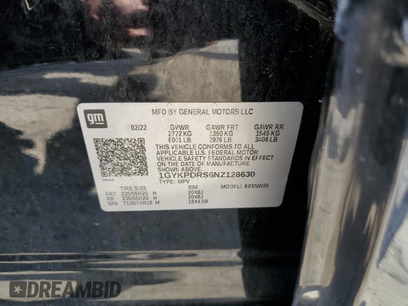 2022 Cadillac XT6 Premium Luxury with VIN 1GYKPDRS6NZ128630, listed as a Copart auction lot 51427144 with 35,108 mi miles and Non Repairable. Bid and sale history available at carsss.com. Image 13.
