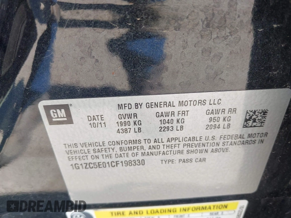 2012 Chevrolet Malibu 1LT with VIN 1G1ZC5E01CF198330, listed as a IAAI auction lot 42140421 with 119,740 mi miles and . Bid and sale history available at DreamBid. Image 9.
