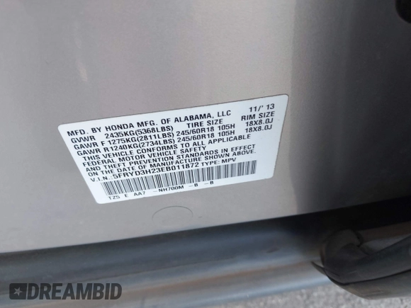 2014 Acura MDX with VIN 5FRYD3H23EB011872, listed as a IAAI auction lot 42391403 with 139,230 mi miles and . Bid and sale history available at DreamBid. Image 9.