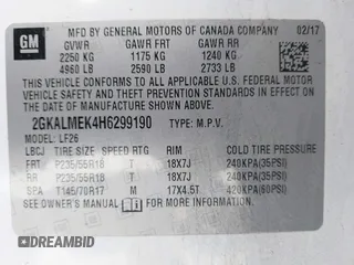 2017 GMC Terrain SLE with VIN 2GKALMEK4H6299190, listed as a IAAI auction lot 41808216 with 101,579 mi miles. Bid and sale history available at carsss.com. Image 9.