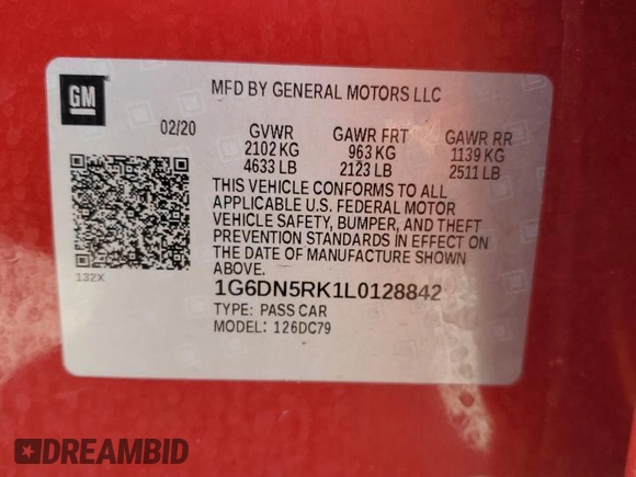 2020 Cadillac CT5 Premium Luxury with VIN 1G6DN5RK1L0128842, listed as a Copart auction lot 55030985 with 51,533 mi miles and Non Repairable. Bid and sale history available at DreamBid. Image 13.