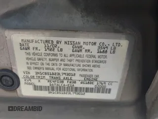 2003 Nissan Sentra XE with VIN 3N1CB51D23L793012, listed as a IAAI auction lot 42144509 with 86,104 mi miles and . Bid and sale history available at DreamBid. Image 9.