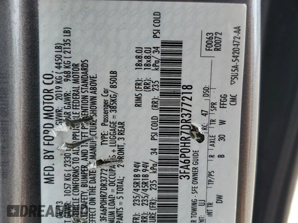 2013 Ford Fusion SE with VIN 3FA6P0HR7DR377218, listed as a Copart auction lot 53794845 with 206,062 mi miles and Salvage Title. Bid and sale history available at carsss.com. Image 12.