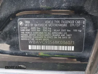 2008 BMW 3 Series 328xi with VIN WBAVC93568K036071, listed as a IAAI auction lot 41854451 with 134,735 mi miles. Bid and sale history available at carsss.com. Image 9.