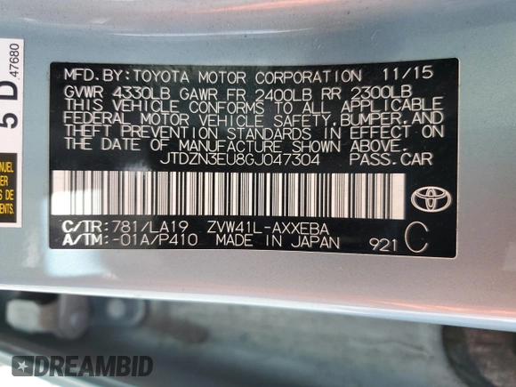2016 Toyota Prius Two z VIN JTDZN3EU8GJ047304, wystawiony jako Copart lot #58727465 z przebiegiem 113 403 mil mil oraz Szkoda całkowita • Salvage title. Historia ofert i sprzedaży dostępna na DreamBid. Obrazek 13.