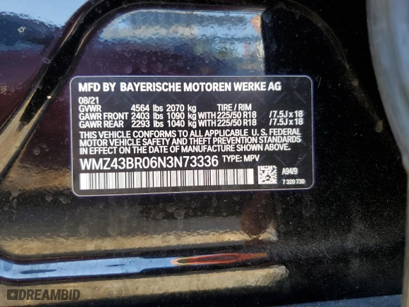 2022 MINI Countryman Cooper with VIN WMZ43BR06N3N73336, listed as a Copart auction lot 73768704 with 0 mi miles and Salvage Title. Bid and sale history available at carsss.com. Image 12.