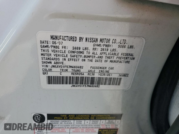 2007 Infiniti M x с VIN JNKAY01F57M460482, выставлен на аукционе Copart как лот 42598325 с пробегом Не указан миль и Списание • Salvage title. История ставок и продаж доступна на DreamBid. Изображение 12.