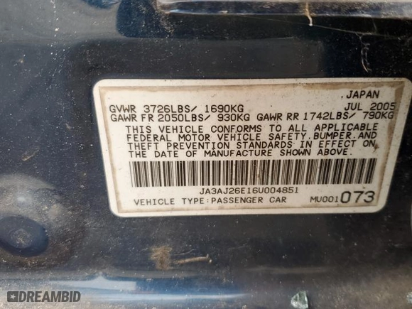 2006 Mitsubishi Lancer ES with VIN JA3AJ26E16U004851, listed as a Copart auction lot 70392304 with 145,052 mi miles and Salvage Title. Bid and sale history available at carsss.com. Image 12.