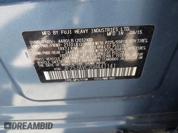 2016 Subaru Forester 2.5i Touring with VIN JF2SJAVC2GH441141, listed as a IAAI auction lot 41960214 with 78,078 mi miles. Bid and sale history available at carsss.com. Image 9.