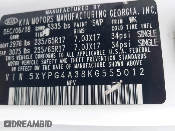 2019 Kia Sorento L with VIN 5XYPG4A38KG555012, listed as a IAAI auction lot 41772285 with 111,685 mi miles. Bid and sale history available at carsss.com. Image 9.