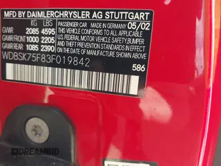 2003 Mercedes-Benz SL 500 z VIN WDBSK75F83F019842, wystawiony jako IAAI lot #42155133 z przebiegiem Nie podano mil oraz . Historia ofert i sprzedaży dostępna na DreamBid. Obrazek 9.