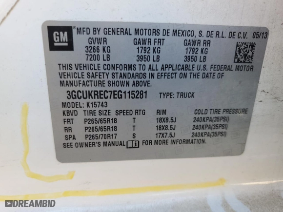 2014 Chevrolet Silverado 1500 LT with VIN 3GCUKREC7EG115281, listed as a Copart auction lot 45451825 with 182,039 mi miles and Clean Title. Bid and sale history available at carsss.com. Image 12.