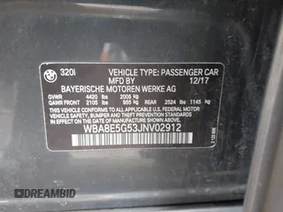 2018 BMW 3 Series 320i xDrive with VIN WBA8E5G53JNV02912, listed as a IAAI auction lot 41728125 with 108,916 mi miles. Bid and sale history available at carsss.com. Image 9.